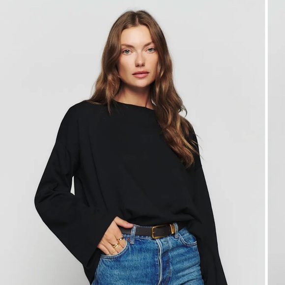 Reformation Oversized Long Sleeve Tee Black - Size S - Picture 1 of 2